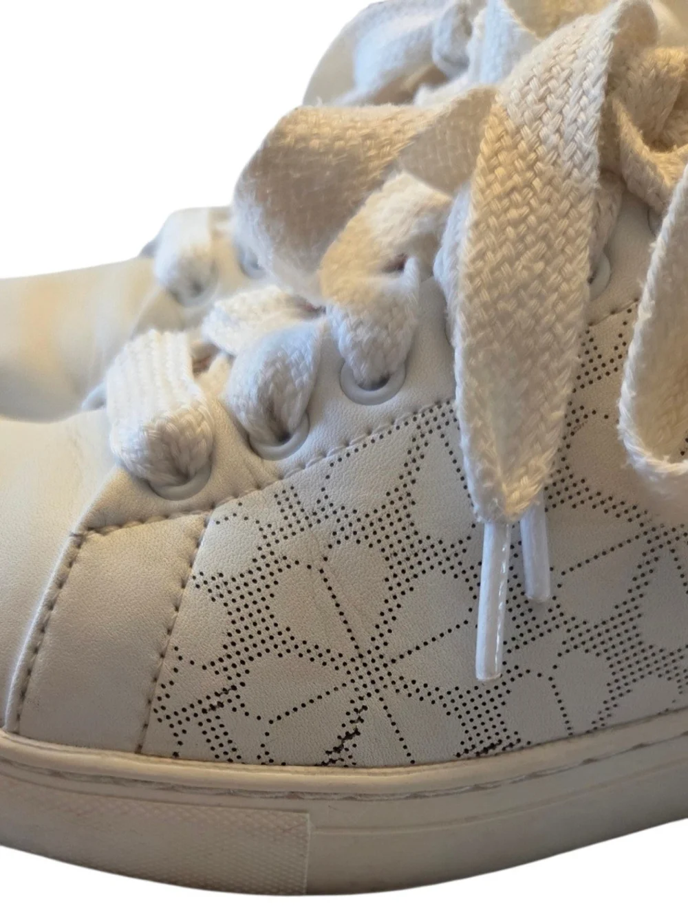 Kate Spade New York Audrey White Leather Lace Up Sneakers Metallic Heel Women's